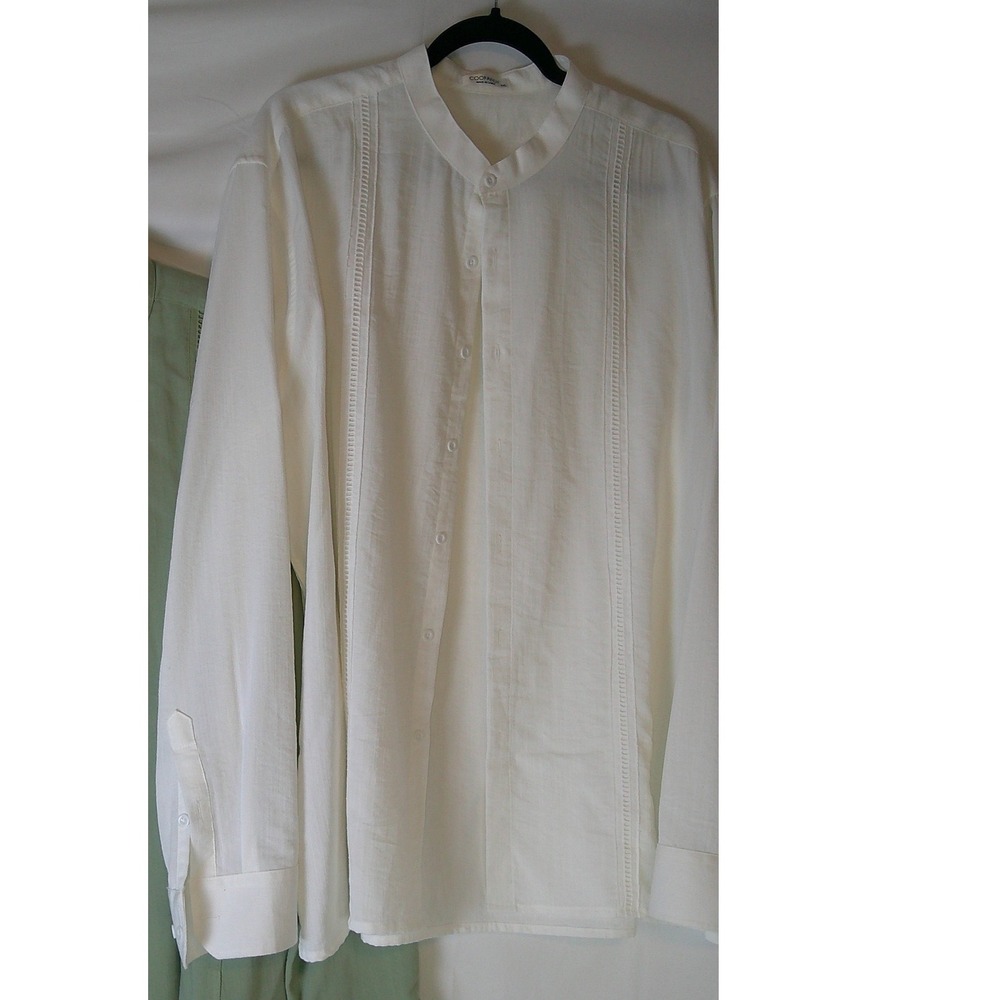 COOFANDY Mens Mandarin Collar Shirt Linen Blend Long Sleeve XXL